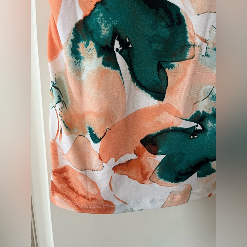DKNY Women's Floral Wrap Blouse - Peach and Green Size Large - Picture 2 of 13